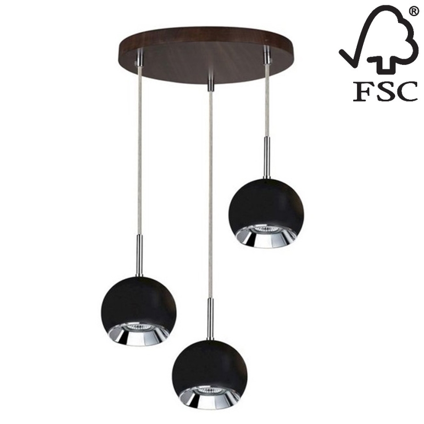 LED Luster na lanku BALL WOOD 3xGU10/5W/230V buk – FSC certifikované