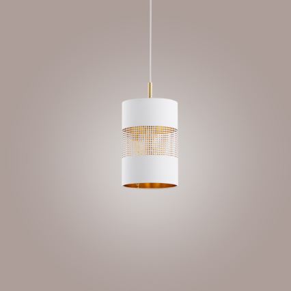 LED luster na lanku BOGART 1xE27/15W/230V biela/zlatá