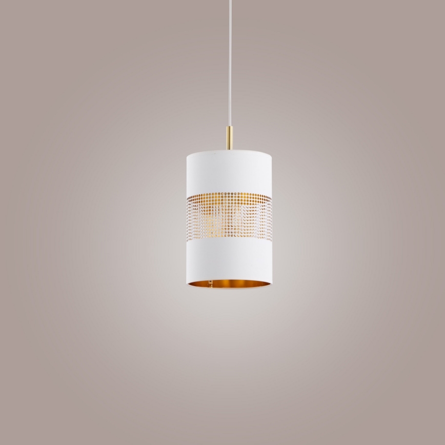 LED luster na lanku BOGART 1xE27/15W/230V biela/zlatá