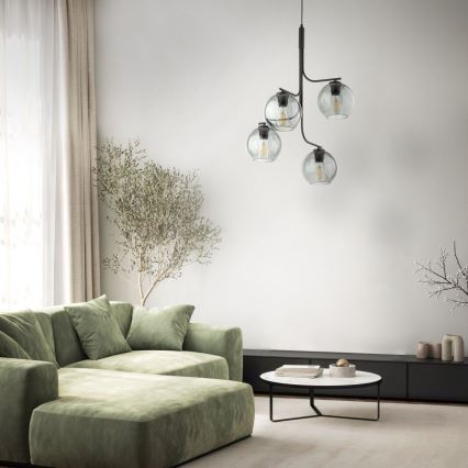LED luster na lanku CESAR 4xE27/15W/230V čierna/dymová sivá