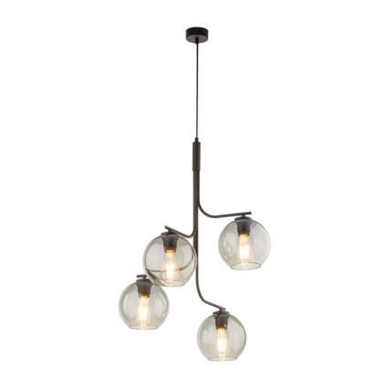 LED luster na lanku CESAR 4xE27/15W/230V čierna/dymová sivá