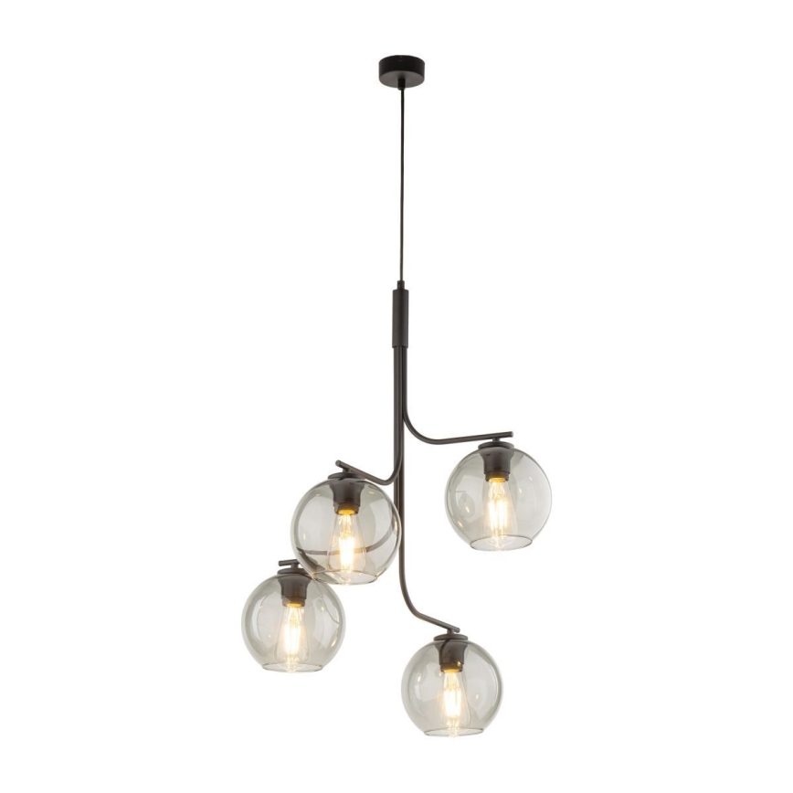 LED luster na lanku CESAR 4xE27/15W/230V čierna/dymová sivá