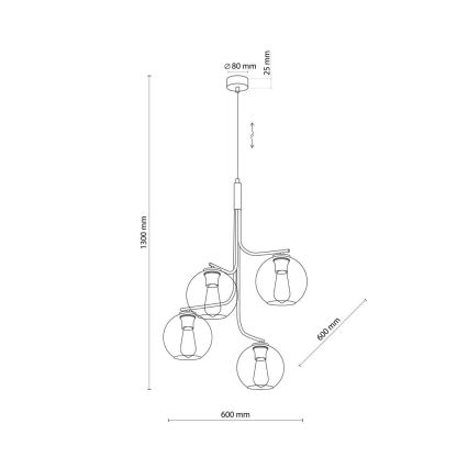 LED luster na lanku CESAR 4xE27/15W/230V čierna/dymová sivá