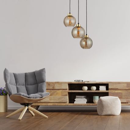 LED luster na lanku DEVI 3xE27/15W/230V čierna/dymová béžová