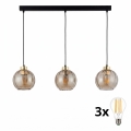 LED luster na lanku DEVI 3xE27/15W/230V čierna/dýmová béžová