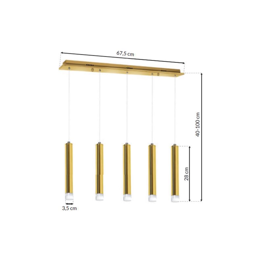 LED Luster na lanku GOLDIE 5xLED/25W/230V zlatá