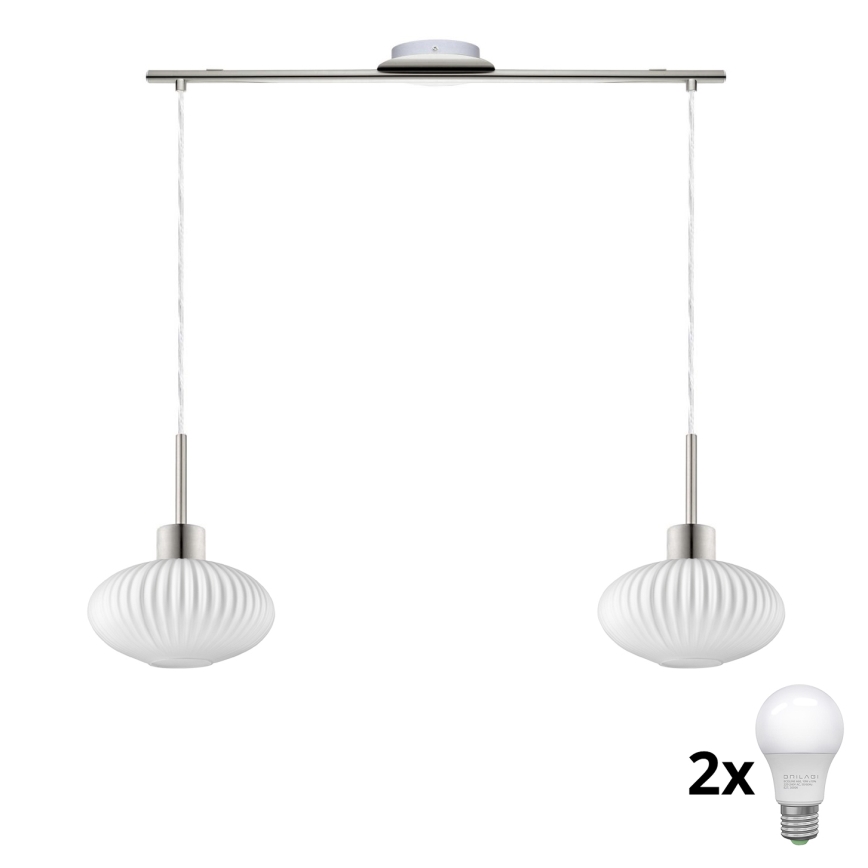 LED luster na lanku HARMA 2xE27/60W/230V matný chróm/biela