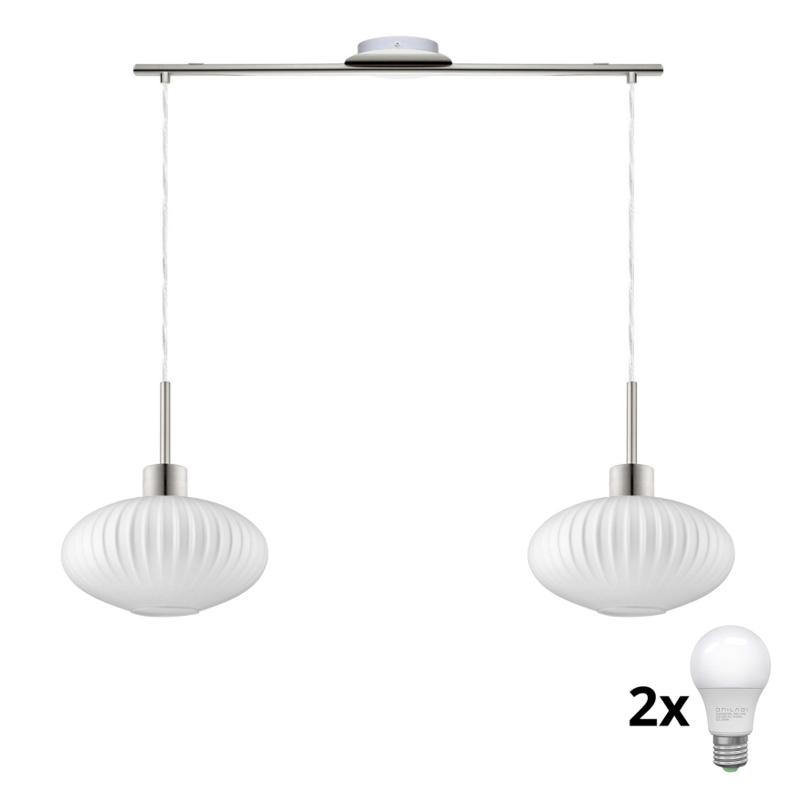 LED Luster na lanku HARMA 2xE27/60W/230V matný chróm/biela