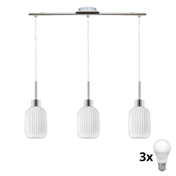 LED Luster na lanku HARMA 3xE27/60W/230V matný chróm/biela