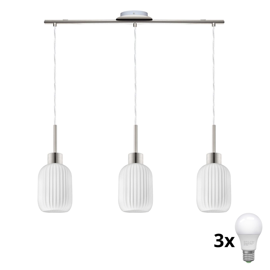 LED luster na lanku HARMA 3xE27/60W/230V matný chróm/biela