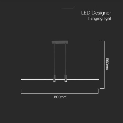 LED Luster na lanku LED/19W/230V 4000K čierna