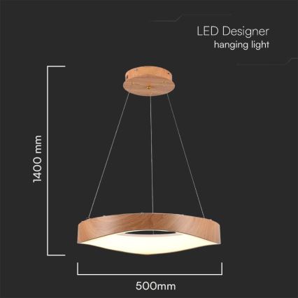 LED Luster na lanku LED/25W/230V 3000K ø 50 cm hnedá