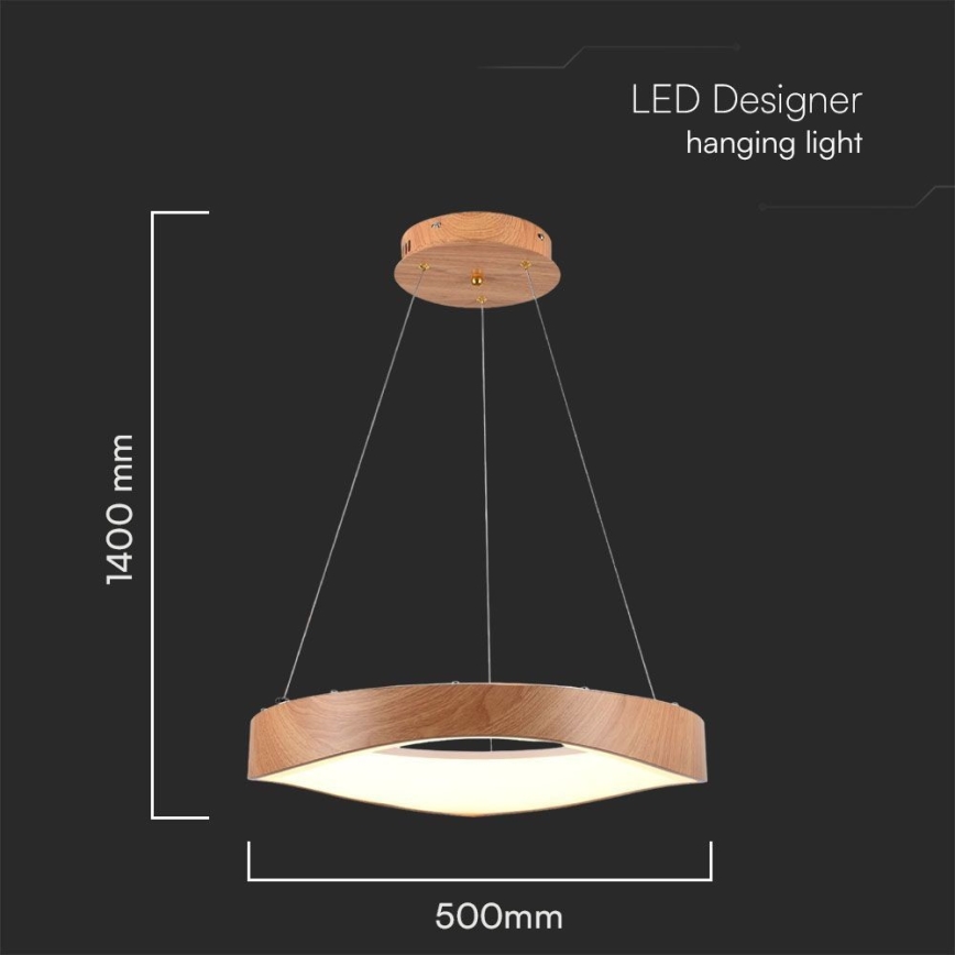 LED Luster na lanku LED/25W/230V 3000K ø 50 cm hnedá