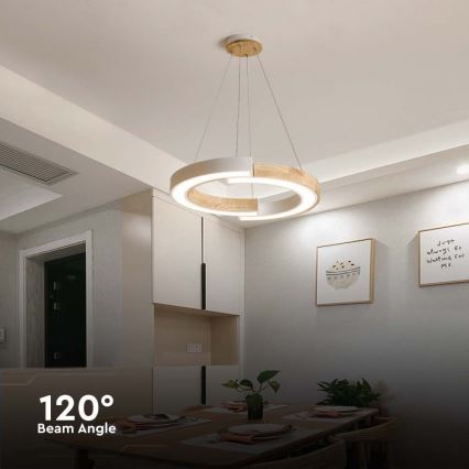 LED Luster na lanku LED/32W/230V 3000K biela/drevo