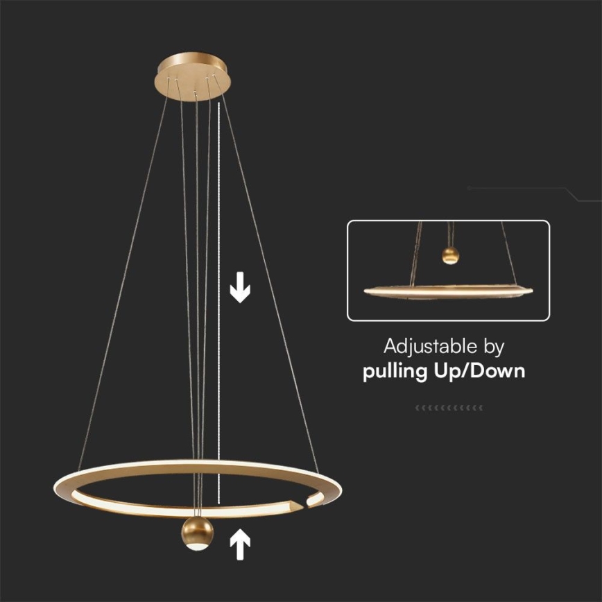 LED Luster na lanku LED/45W/230V 4000K pr. 62 cm zlatá