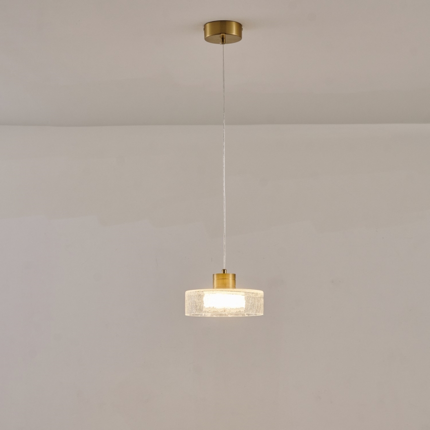 LED Luster na lanku LED/8W/230V 3000K zlatá/číra pr. 20 cm