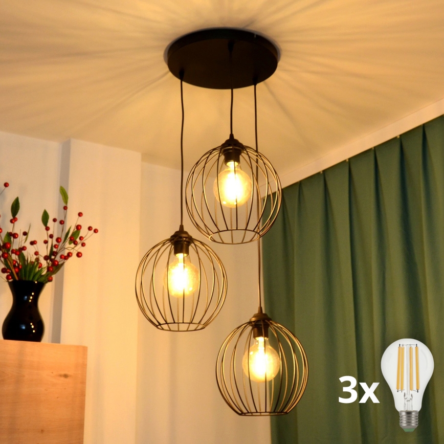 LED Luster na lanku MERCURE 3xE27/15W/230V ø 50 cm čierna