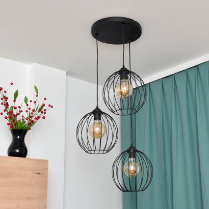LED Luster na lanku MERCURE 3xE27/15W/230V ø 50 cm čierna