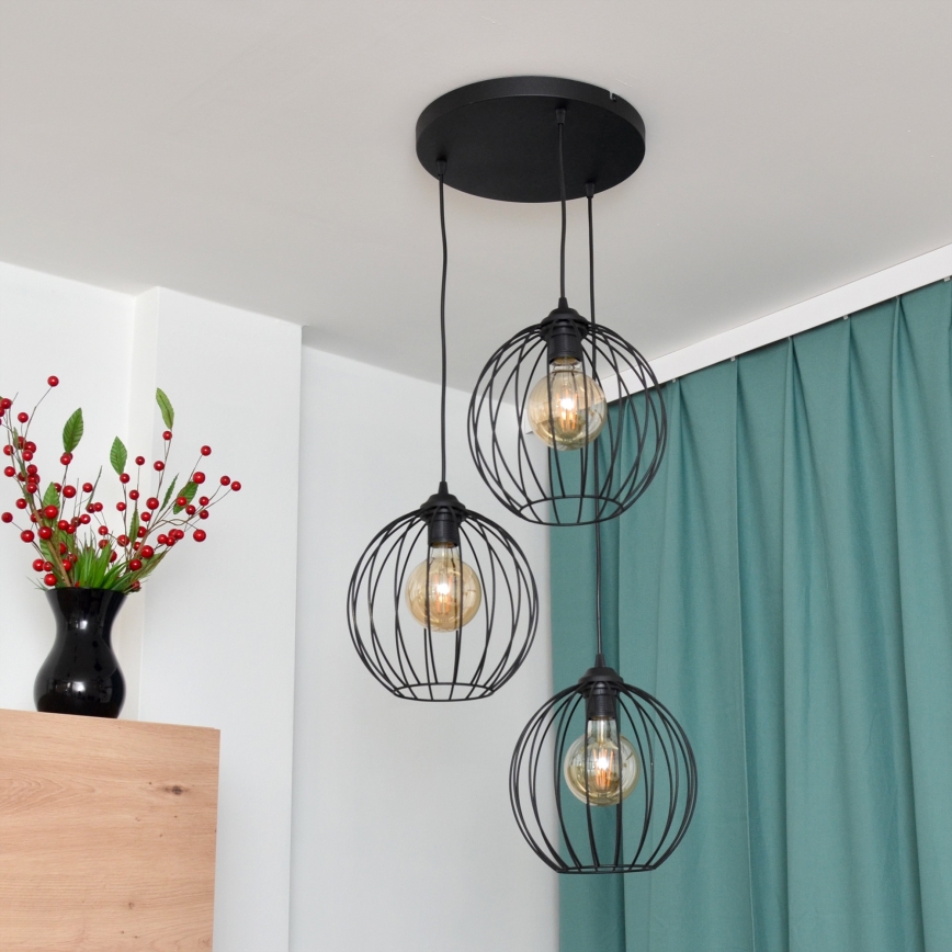 LED Luster na lanku MERCURE 3xE27/15W/230V ø 50 cm čierna