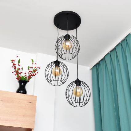 LED Luster na lanku MERCURE 3xE27/15W/230V ø 50 cm čierna