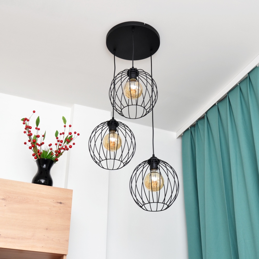 LED Luster na lanku MERCURE 3xE27/15W/230V ø 50 cm čierna