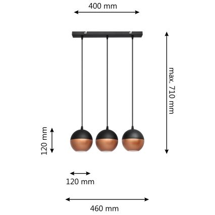 LED Luster na lanku MIDWAY 3xGU10/4,8W/230V čierna/medená