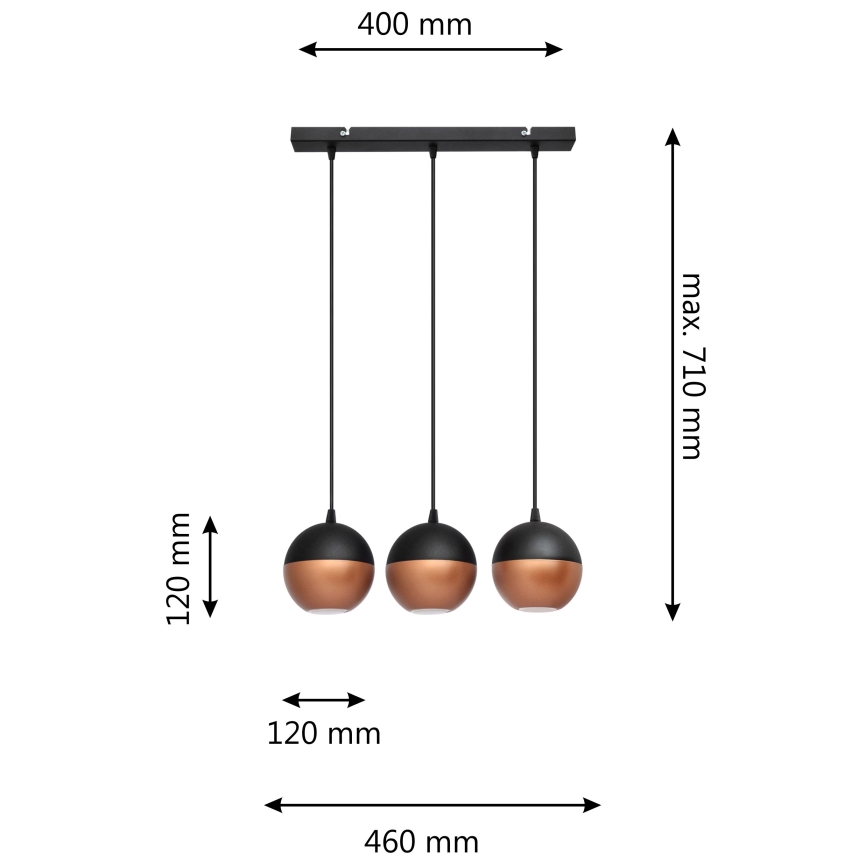 LED Luster na lanku MIDWAY 3xGU10/4,8W/230V čierna/medená