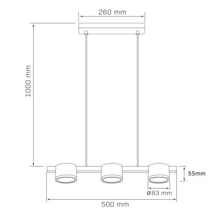 LED Luster na lanku MIRELLA 3xGX53/6W/230V čierna