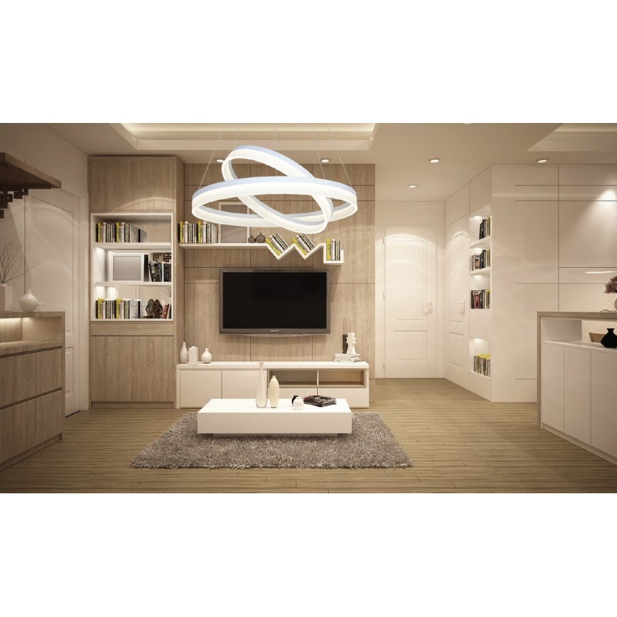 LED Stmievateľný luste na lanku RING s diaľkovým ovládačom LED/60W/230V