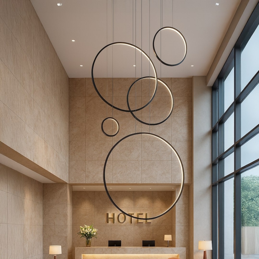 LED luster na lanku SATURNO LED/100W/230V čierny