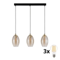 LED luster na lanku SEBO 3xE27/15W/230V čierna/dymovo-béžová
