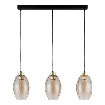 LED luster na lanku SEBO 3xE27/15W/230V čierna/dymovo-béžová