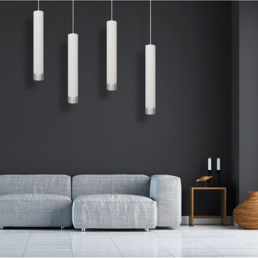 LED Luster na lanku TUBA 1xGU10/4,8W/230V biela/lesklý chróm