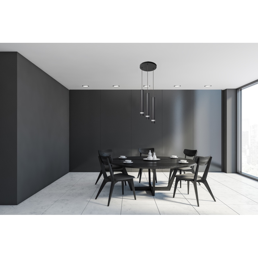 LED Luster na lanku TUBA 3xGU10/4,8W/230V čierna/lesklý chróm