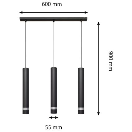 LED Luster na lanku TUBA 3xGU10/4,8W/230V čierna/lesklý chróm