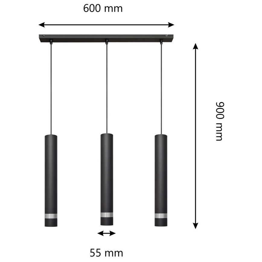 LED Luster na lanku TUBA 3xGU10/4,8W/230V čierna/lesklý chróm