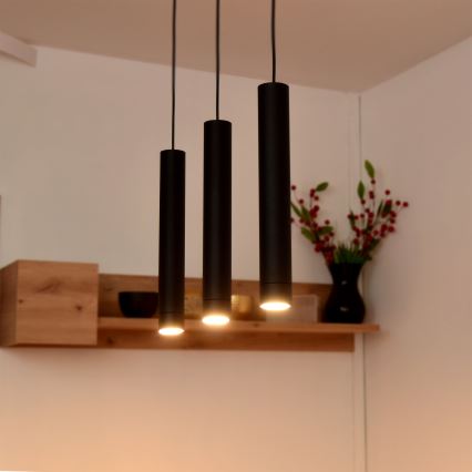 LED Luster na lanku TUBA 3xGU10/4,8W/230V čierna