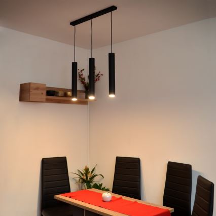 LED Luster na lanku TUBA 3xGU10/4,8W/230V čierna