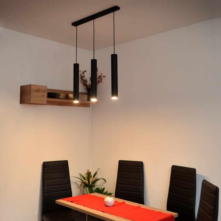 LED Luster na lanku TUBA 3xGU10/4,8W/230V čierna
