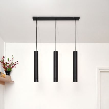 LED Luster na lanku TUBA 3xGU10/4,8W/230V čierna