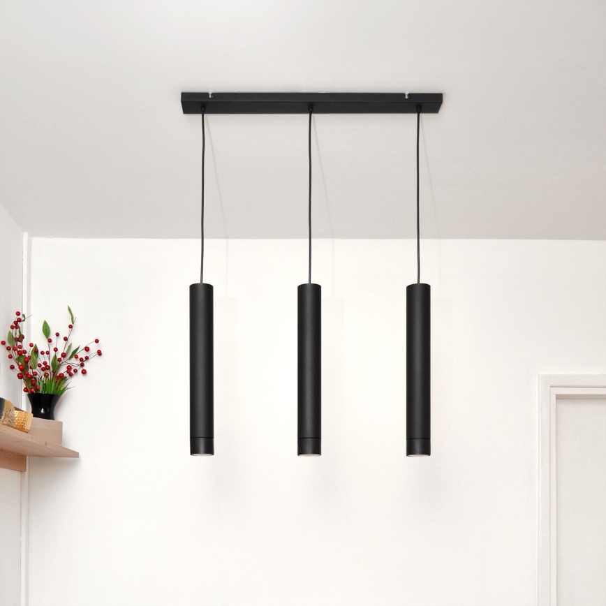 LED Luster na lanku TUBA 3xGU10/4,8W/230V čierna