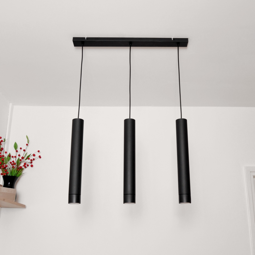 LED Luster na lanku TUBA 3xGU10/4,8W/230V čierna