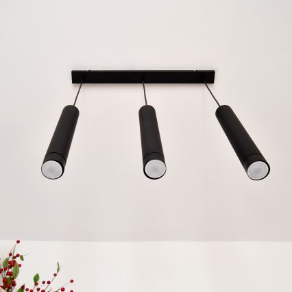 LED Luster na lanku TUBA 3xGU10/4,8W/230V čierna