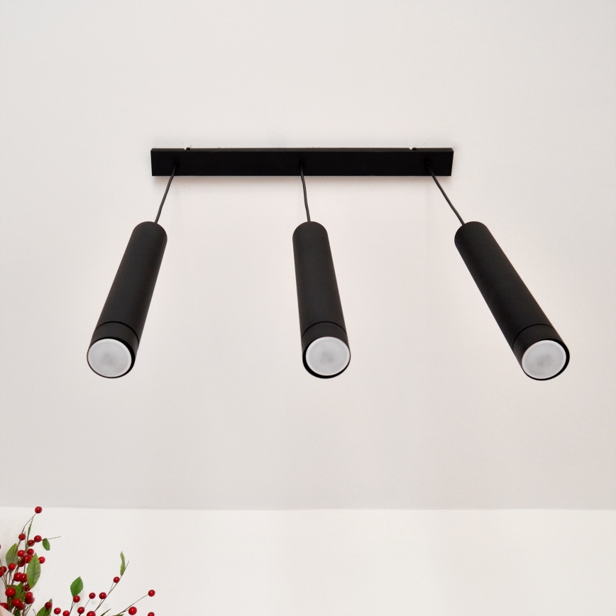 LED Luster na lanku TUBA 3xGU10/4,8W/230V čierna