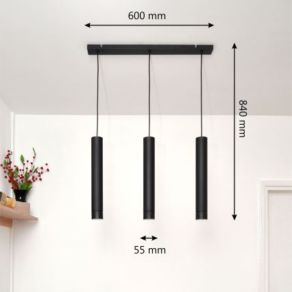 LED Luster na lanku TUBA 3xGU10/4,8W/230V čierna