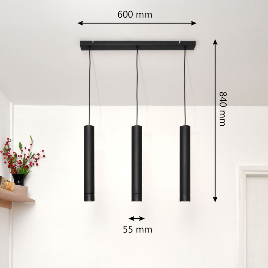 LED Luster na lanku TUBA 3xGU10/4,8W/230V čierna