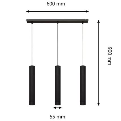 LED Luster na lanku TUBA 3xGU10/4,8W/230V čierna