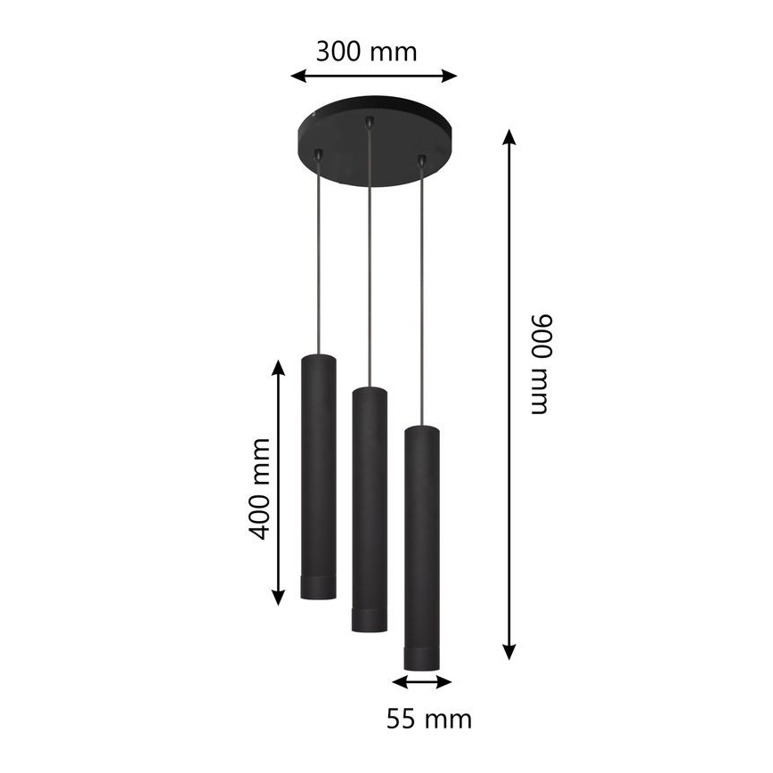LED Luster na lanku TUBA 3xGU10/4,8W/230V čierna