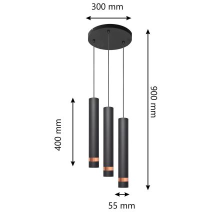 LED Luster na lanku TUBA 3xGU10/4,8W/230V čierna/medená