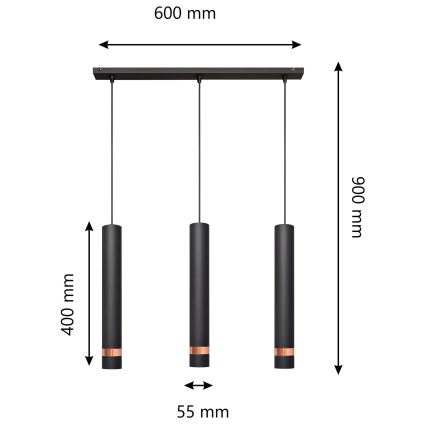 LED Luster na lanku TUBA 3xGU10/4,8W/230V čierna/medená